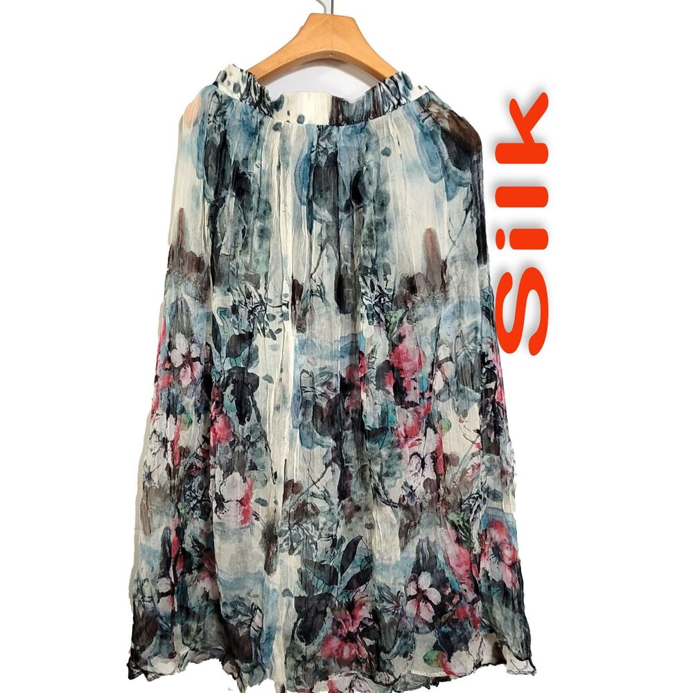 Women's 100% Silk Size XS S M L XL A-Line Skirt Elastic Waist SBK166